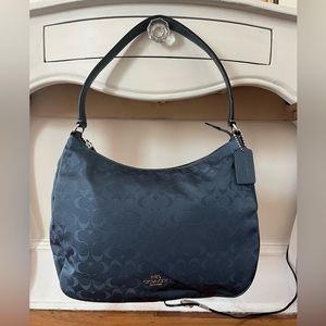 NWT Coach F73185 blue nylon and leather shoulder bag